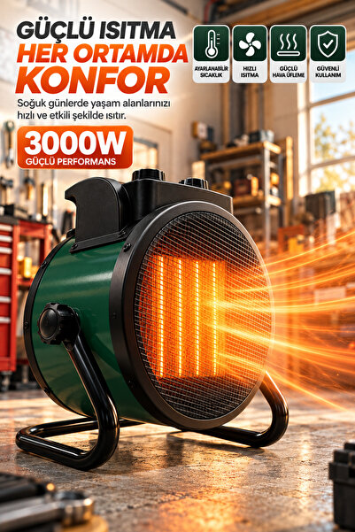 Happy Owl 3000W Elektrikli Fanlı Isıtıcı PTC Seramik Sanayi Tipi Sıcak Hava Ü...
