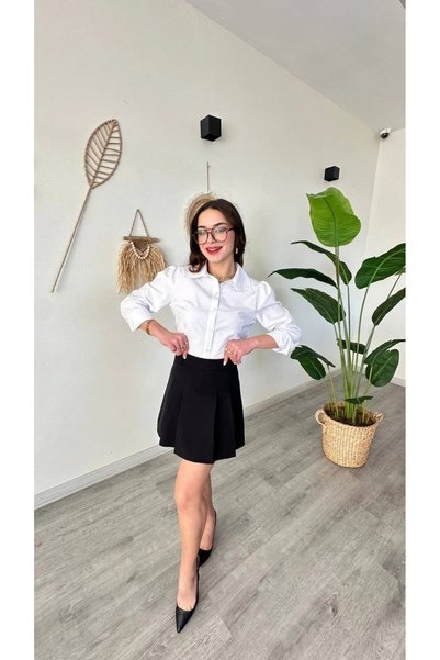 bysocafashion تنورة نسائية سوداء عالية الخصر ذات ثنيات صغيرة، تنورة قصيرة مطو...
