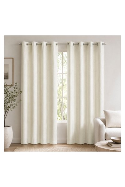 OEM Draperie Decorativă din Catifea Ecru 140x260 cm cu Linii în Relief – Opac...