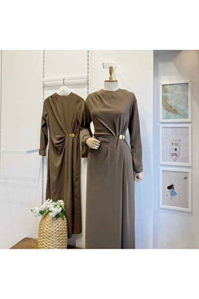 fayaboutique.com Koyu Vizon Toka Detaylı Elbise
