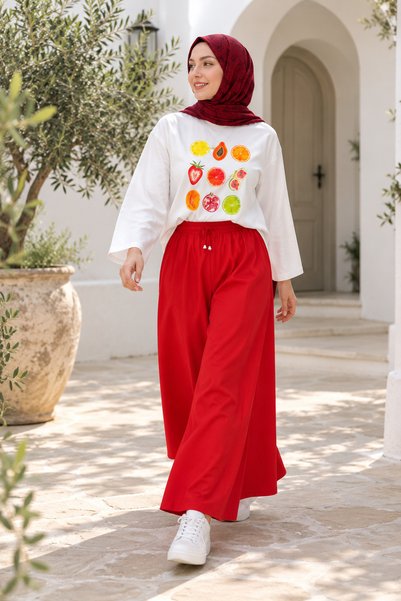 unika boutique بنطلون نسائي واسع الساقين بخصر مطاطي وقصة فضفاضة من موديل بالازو