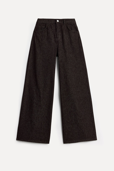Mudo Kadın Kahverengi Tekstürlü Wide Leg Pantolon
