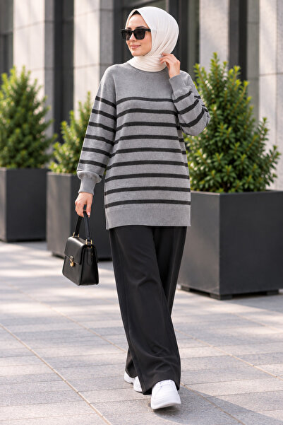 ÇILDIR ÖRME Bicycle collar striped knit tunic
