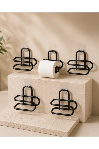 Generic Brand Black metal adhesive toilet paper holder set of 5