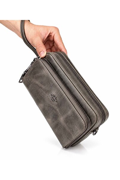 deri,se club Men's Genuine Leather Gray Multi-Compartment Portfolio Bag with ...