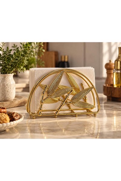 s elsa home Gold Metal Yaprak Model Tasarım Peçetelik Dekoratif Modern Lüks M...