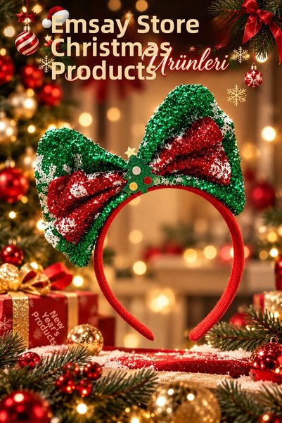 Emsay Store Christmas Crown – Large Glittery Bow Crown, Red Green Christmas H...