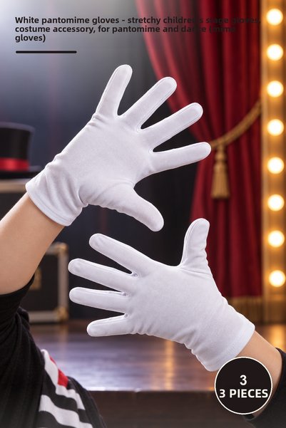 Yenilig 3 Pieces of White Pantomime Gloves – Lycra Children's Stage Gloves, C...