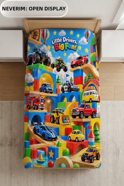 Luvis Store Little Drivers Vehicles Patterned Single Children's Duvet Cover Set - with Sheets