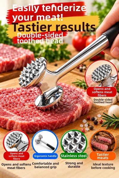 OpenCity Double-Sided Metal Meat Tenderizer Meat Softener Toothed Meat Hammer...