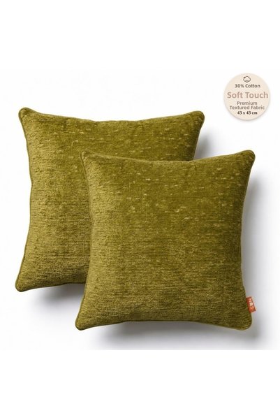 THE KUN Green Plain Chenille Textured 2-Piece Throw Pillow Cover Set with Piping Detail