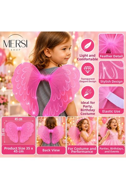Mersi SHOP Children's White Fairy Wing 35X45 cm Transparent Angel Wing with E...