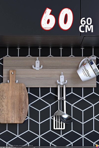Modilayn Geyi̇k 12-Hook Kitchen Hanger Set of 3 (56.4X9.6 cm) - Stylish Desig...