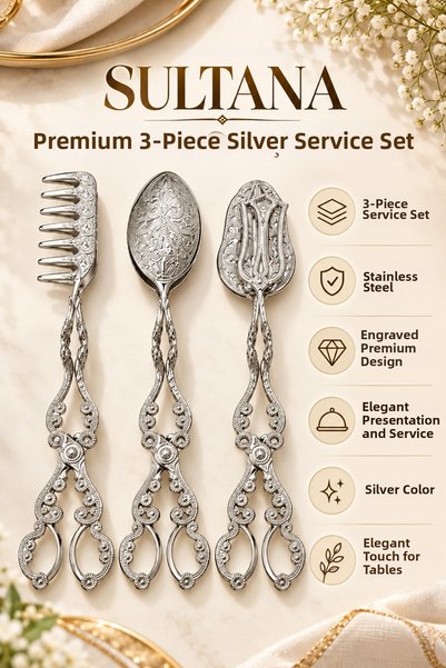 KLARHAUS Sultana Premium 3-Piece Stainless Steel Serving Tongs Set – Pasta, Pastry, and Salad Tongs - 21 cm