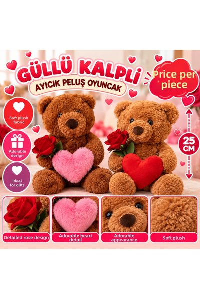 kumkumticaret 25 cm Rose Heart Bear Plush Toy