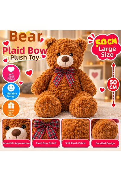 NW NessiWorld Pl50243 50 cm Bear Plaid Plush Toy with Ribbon