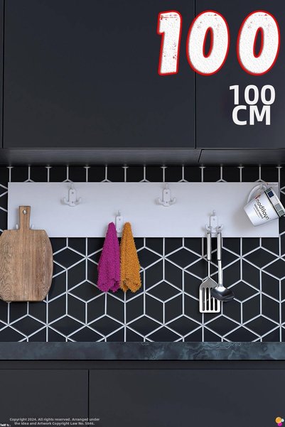 Modilayn Geyi̇k 18-Hook Kitchen Hanger Set of 3 (86.4X9.6 cm) - Stylish Desig...