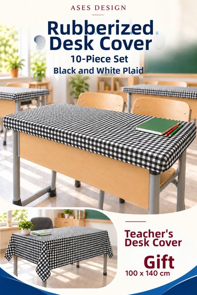Ases Design Husa pentru birou cu elastic alb-negru, 10 buc, 100x140 cm, cadou...