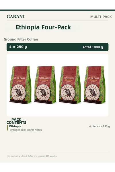 Garani Ethiopia Filter Coffee Set 4 X 250 g 1000 g Ground Medium Roast 100% Arabica French Press