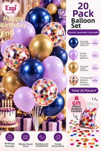 Ezgi Party Store 20-Piece Balloon Bundle Birthday Celebration Set Colorful Pa...