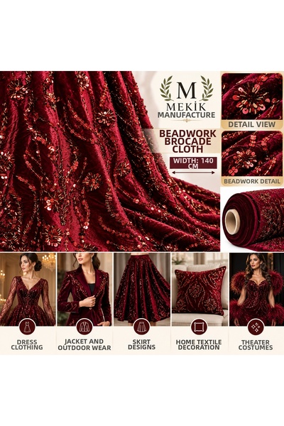 MEKİK MANİFATURA Țesătură de catifea brodată cu paiete