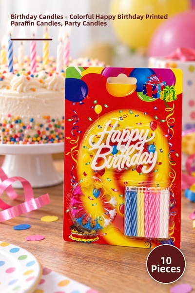 Yenilig 10 Birthday Candles – Colorful Paraffin Candles with Happy Birthday W...