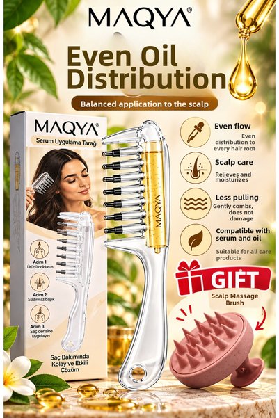 MAQYA KOZMETİK Metal Tip Hair Comb with Serum Container - Shower Comb with Gift! - Massage Scalp Care Oil Serum Comb with Massage Head