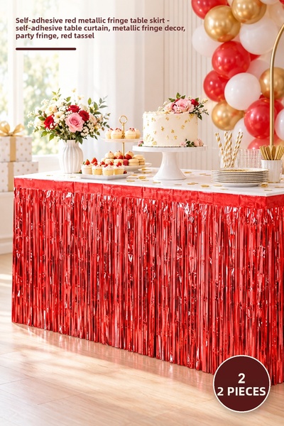 Yenilig 2 Pieces Self-Adhesive Red Metallic Tassel Table Skirt – Adhesive Tab...