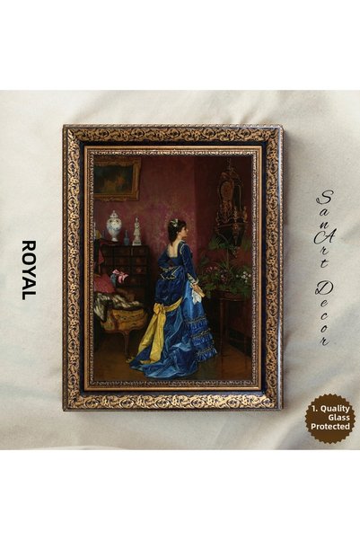 Sanart Tablou clasic, rafinat, cu femei în interior, cu ramă, vintage, imprim...