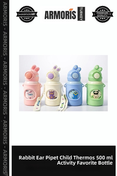 Armoris Children's Thermos with Rabbit Ears and Straw 500 ml Activity Water B...