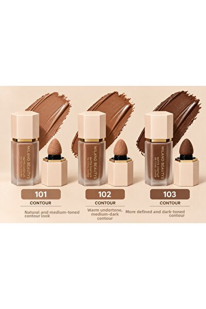 MİLANO BEAUTYS Matte Contour Liquid Contour with Sponge Tip – Face Sculpting and Shading – 101 / 102 / 103