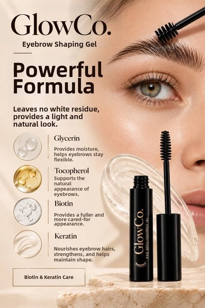 GlowCo. Transparent Eyebrow Fixing & Styling Gel / Eyebrows Nourishing and Strengthening with Biotin and Keratin