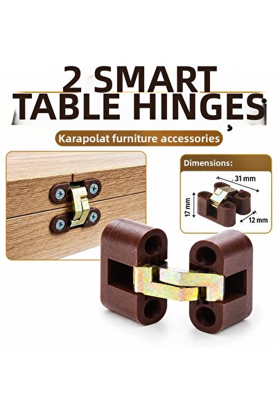 KARAPOLAT 2 Pieces Smart Table Hinge Brown Hidden Folding Table Connection Br...