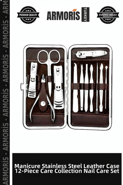 Armoris Manicure Stainless Steel Leather Case 12 Piece Care Collection Hairdr...