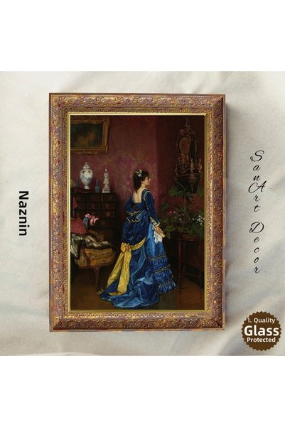 Sanart Tablou clasic, rafinat, cu femei în interior, cu ramă, vintage, imprim...