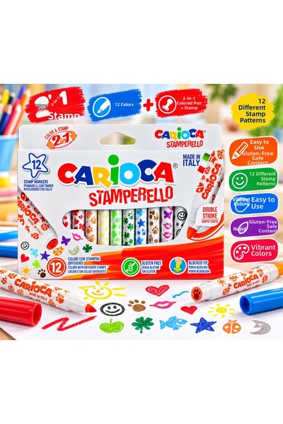 carioca Stamperello Double-Ended Stamped Felt-Tip Paint Pens 12 Colors