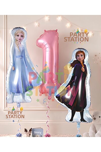 Parti Station Frozen Concept Elsa&Anna 1 Year Old Pink Balloon Set 3 Piece La...