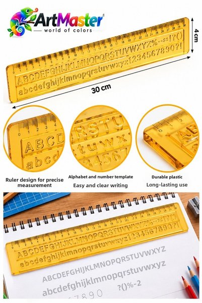 Artmaster Șablon cu litere și numere 10mm 1 bucată din plastic Șablon cu lite...
