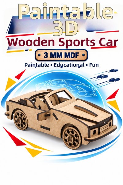 212toyzz 3D Paintable Wooden Sports Car Model DIY Educational Toy