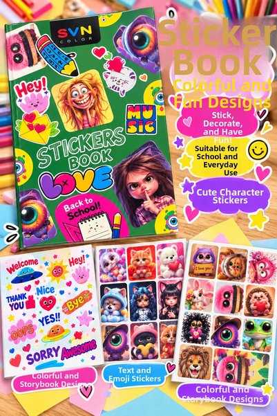 Seven 24 * 17 cm 16 Pages 200 Stickers Special Design Colorful Sticker Book S...