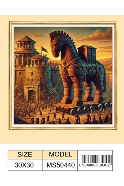 mentaş grup Diamond Painting Trojan Horse Beaded Tapestry Mosaic Puzzle Crystal Stone Board 30X30 Kit Full Set