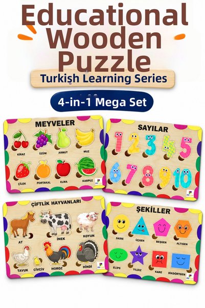 212toyzz Wooden Educational Learning Set of 4 Mega Puzzles – Fruits, Vegetabl...