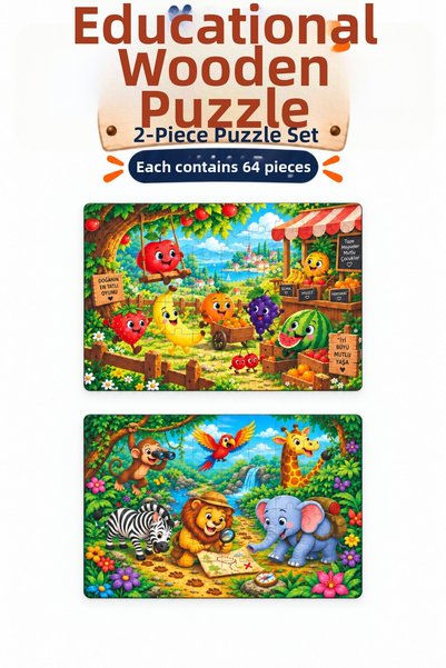 212toyzz مجموعة من 2 لغزتين تحتوي على 64 قطعة بتصميم الفواكه والغابات، مقاس 27.5×19.5 سم، لعبة ألغاز تعليمية للأطفال