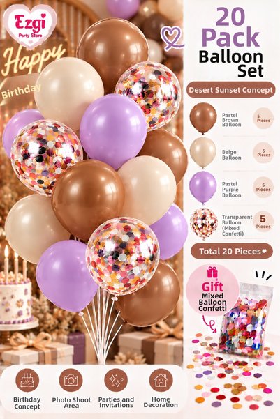 Ezgi Party Store 20-Piece Balloon Bundle Birthday Celebration Set Colorful Pa...