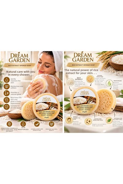 DREAM GARDEN Sponge Bath and Beauty Soap (with Rice Extract, Pack of 2)