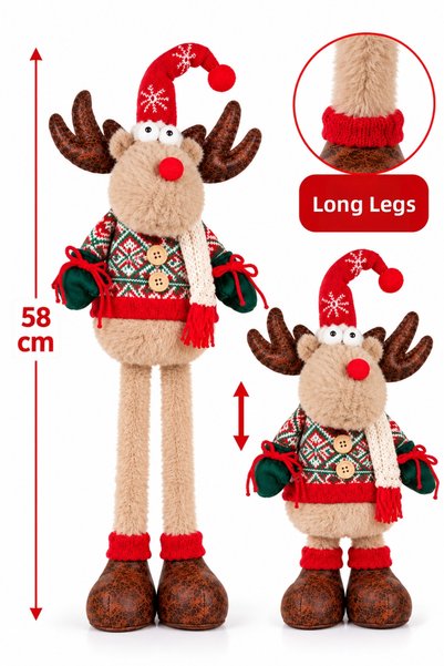 party mix Christmas Decorative Deer Figure 58 cm Extendable and Collapsible Christmas Ornament with Stand