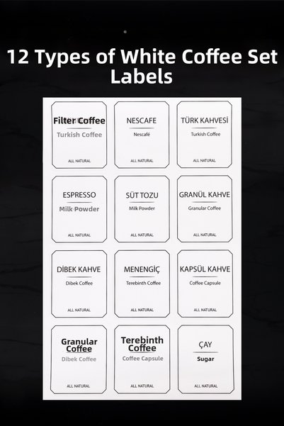Dolkin Home White Coffee Set Label Framed Coffee Corner Set Label 5.4 X 4.5 cm Waterproof 12 Pieces Tea Coffee Set Label