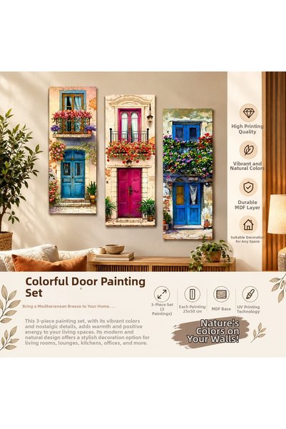 SHELİFE Set de 3 tablouri colorate cu uși din MDF, pictură decorativă de pere...