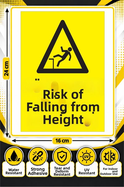 Aysprint İsg Warning Sign Danger of Falling from Height for Visitors Sticker Label 16X24 cm