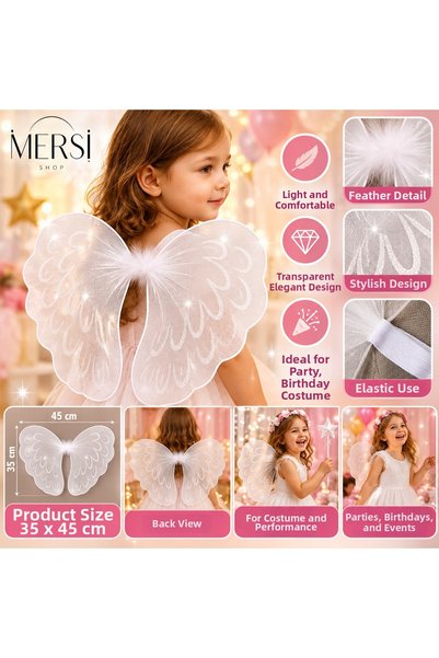 Mersi SHOP Children's White Fairy Wing 35X45 cm Transparent Angel Wing with E...